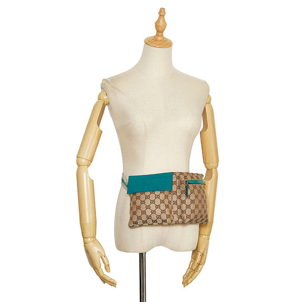 グッチ GGキャンバス ウエストバッグ ボディバック 200047 ベージュ ブルー キャンバス レザー レディース GUCCI 【中古】