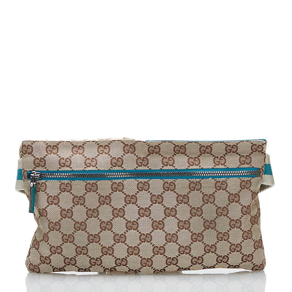 グッチ GGキャンバス ウエストバッグ ボディバック 200047 ベージュ ブルー キャンバス レザー レディース GUCCI 【中古】
