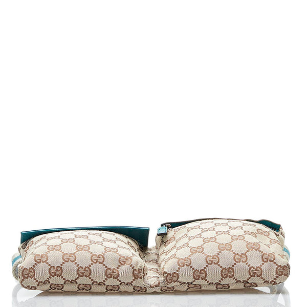 グッチ GGキャンバス ウエストバッグ ボディバック 200047 ベージュ ブルー キャンバス レザー レディース GUCCI 【中古】