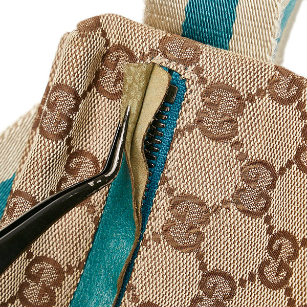 グッチ GGキャンバス ウエストバッグ ボディバック 200047 ベージュ ブルー キャンバス レザー レディース GUCCI 【中古】