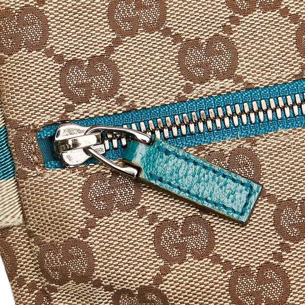 グッチ GGキャンバス ウエストバッグ ボディバック 200047 ベージュ ブルー キャンバス レザー レディース GUCCI 【中古】