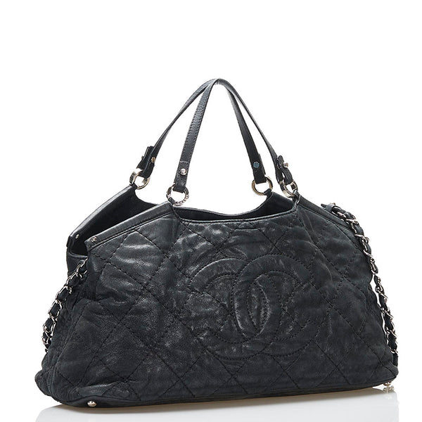 シャネル ココマーク ワイルドステッチ トートバッグ チェーン ショルダーバッグ 2WAY ブラック レザー レディース CHANEL 【中古】