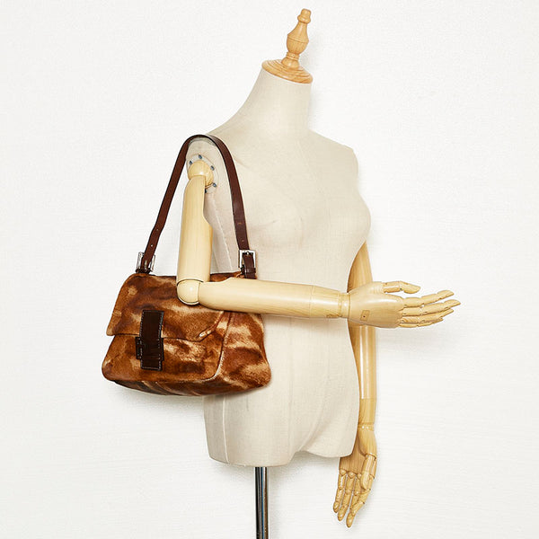フェンディ マンマバケット ワンショルダーバッグ ハンドバッグ ブラウン ハラコ レザー レディース FENDI 【中古】