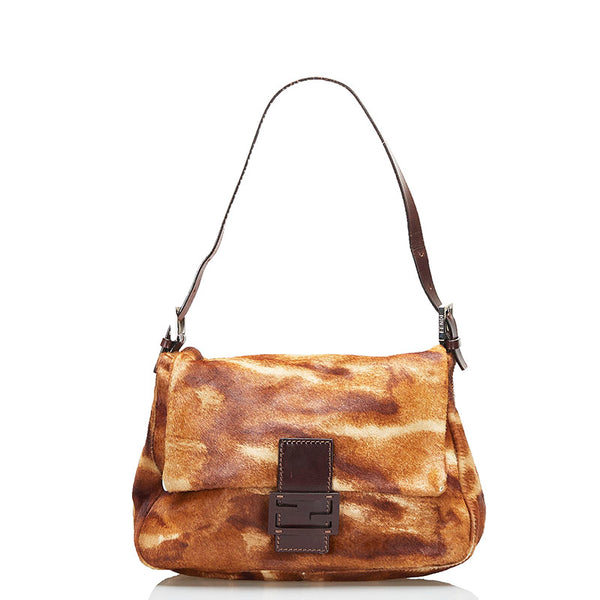 フェンディ マンマバケット ワンショルダーバッグ ハンドバッグ ブラウン ハラコ レザー レディース FENDI 【中古】
