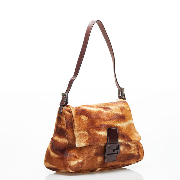 フェンディ マンマバケット ワンショルダーバッグ ハンドバッグ ブラウン ハラコ レザー レディース FENDI 【中古】