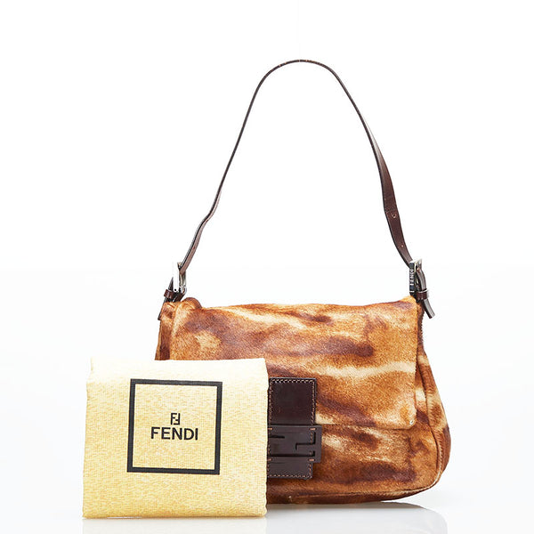 フェンディ マンマバケット ワンショルダーバッグ ハンドバッグ ブラウン ハラコ レザー レディース FENDI 【中古】