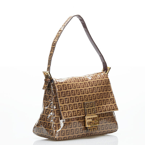 フェンディ ズッキーノ マンマバケット ワンショルダーバッグ ハンドバッグ ブラウン エナメル レディース FENDI 【中古】