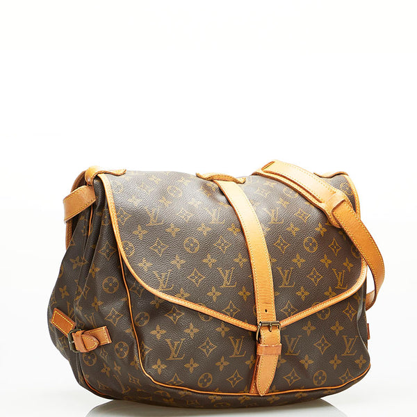ルイ ヴィトン モノグラム ソミュール35 斜め掛け ショルダーバッグ M42254 ブラウン PVC レザー レディース LOUIS VUITTON 【中古】