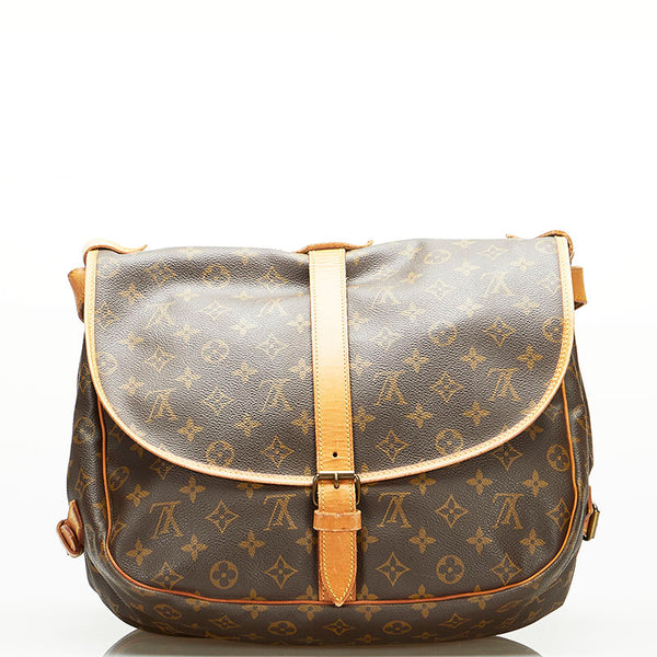 ルイ ヴィトン モノグラム ソミュール35 斜め掛け ショルダーバッグ M42254 ブラウン PVC レザー レディース LOUIS VUITTON 【中古】