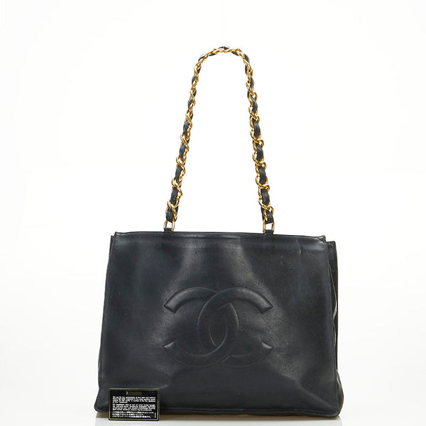 シャネル ココマーク チェーン トートバッグ ブラック ゴールド レザー レディース CHANEL 【中古】