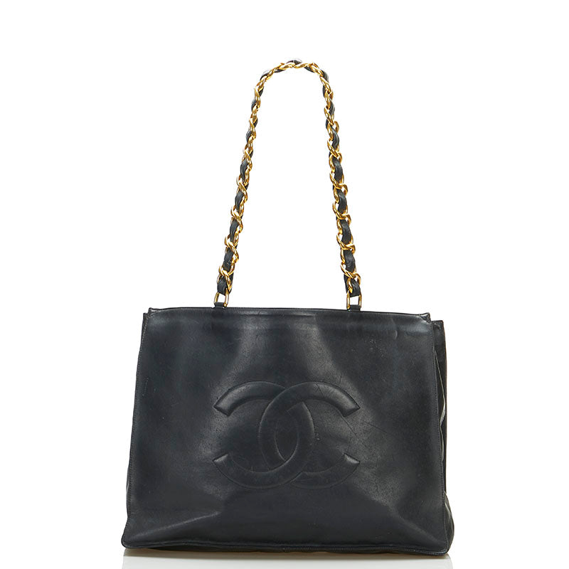 シャネル ココマーク チェーン トートバッグ ブラック ゴールド レザー レディース CHANEL 【中古】