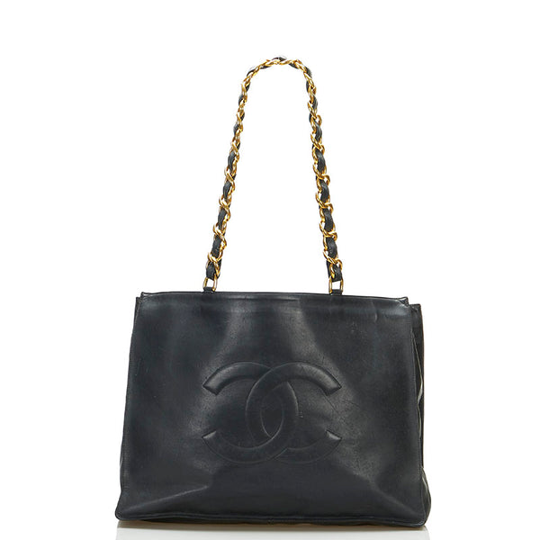 シャネル ココマーク チェーン トートバッグ ブラック ゴールド レザー レディース CHANEL 【中古】