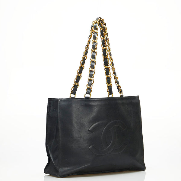 シャネル ココマーク チェーン トートバッグ ブラック ゴールド レザー レディース CHANEL 【中古】