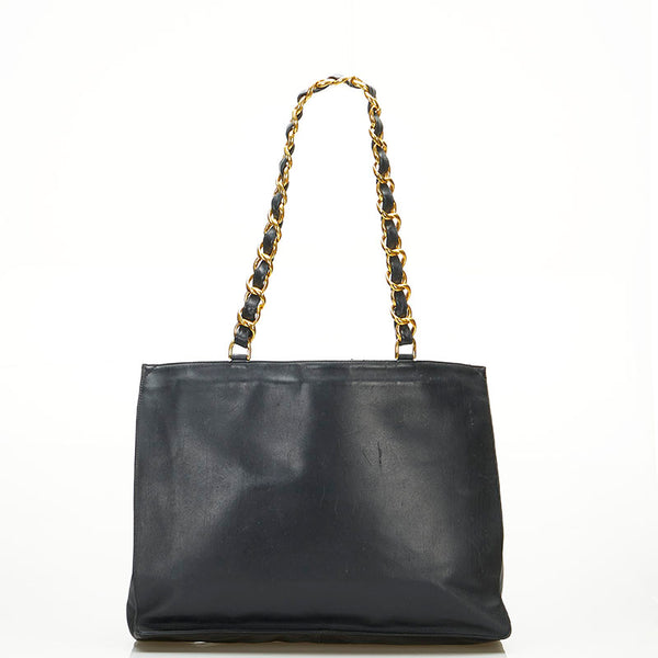 シャネル ココマーク チェーン トートバッグ ブラック ゴールド レザー レディース CHANEL 【中古】