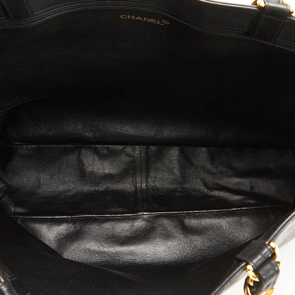 シャネル ココマーク チェーン トートバッグ ブラック ゴールド レザー レディース CHANEL 【中古】