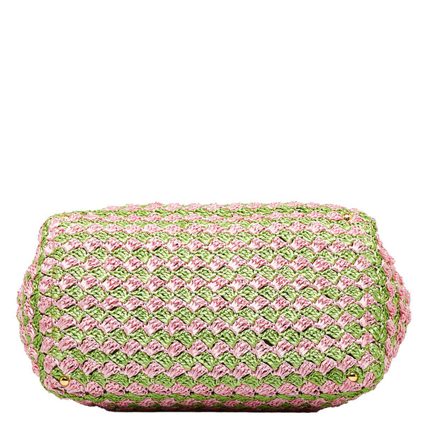 プラダ カナパ ラフィア クロケット ハンドバッグ トートバッグ かごバッグ BN2302 ピンク グリーン ラフィア レディース PRADA 【中古】
