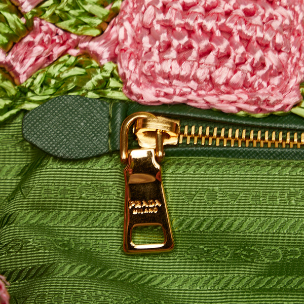 プラダ カナパ ラフィア クロケット ハンドバッグ トートバッグ かごバッグ BN2302 ピンク グリーン ラフィア レディース PRADA 【中古】