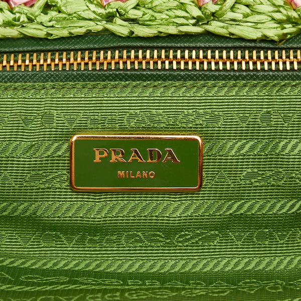 プラダ カナパ ラフィア クロケット ハンドバッグ トートバッグ かごバッグ BN2302 ピンク グリーン ラフィア レディース PRADA 【中古】