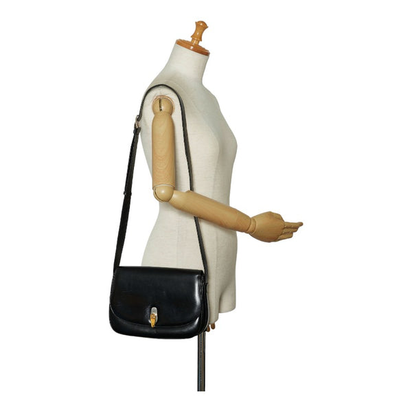 セリーヌ ロゴ 金具 ターンロック 斜め掛け ショルダーバッグ ブラック レザー レディース CELINE 【中古】