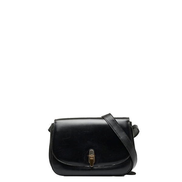 セリーヌ ロゴ 金具 ターンロック 斜め掛け ショルダーバッグ ブラック レザー レディース CELINE 【中古】