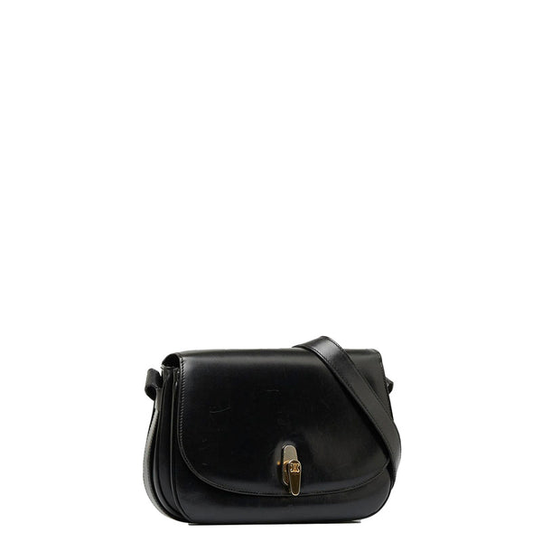 セリーヌ ロゴ 金具 ターンロック 斜め掛け ショルダーバッグ ブラック レザー レディース CELINE 【中古】