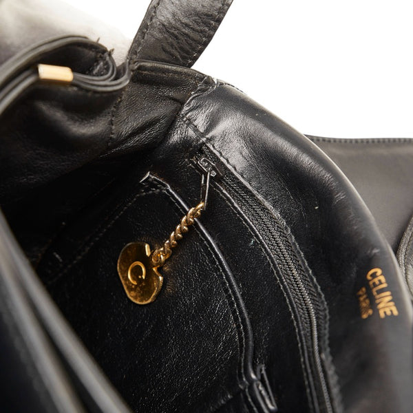 セリーヌ ロゴ 金具 ターンロック 斜め掛け ショルダーバッグ ブラック レザー レディース CELINE 【中古】