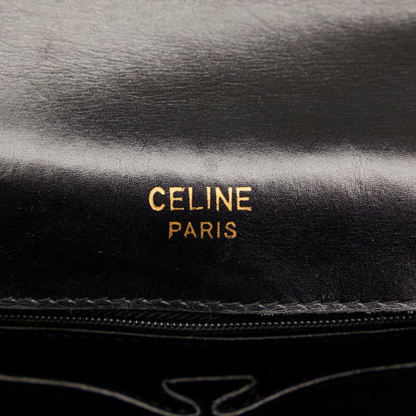 セリーヌ ロゴ 金具 ターンロック 斜め掛け ショルダーバッグ ブラック レザー レディース CELINE 【中古】