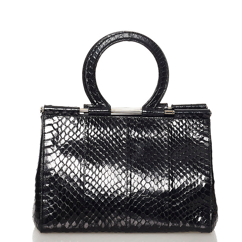 サルヴァトーレフェラガモ ガンチーニ ハンドバッグ AQ-21 3415 ブラック パイソン レディース Salvatore Ferragamo 【中古】