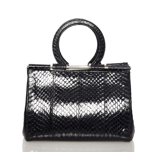 サルヴァトーレフェラガモ ガンチーニ ハンドバッグ AQ-21 3415 ブラック パイソン レディース Salvatore Ferragamo 【中古】