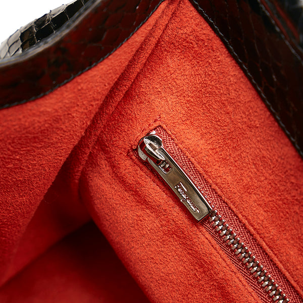 サルヴァトーレフェラガモ ガンチーニ ハンドバッグ AQ-21 3415 ブラック パイソン レディース Salvatore Ferragamo 【中古】