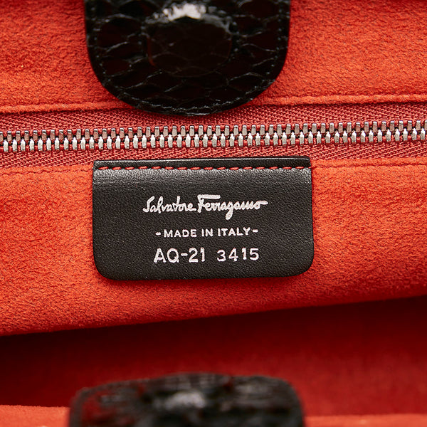 サルヴァトーレフェラガモ ガンチーニ ハンドバッグ AQ-21 3415 ブラック パイソン レディース Salvatore Ferragamo 【中古】