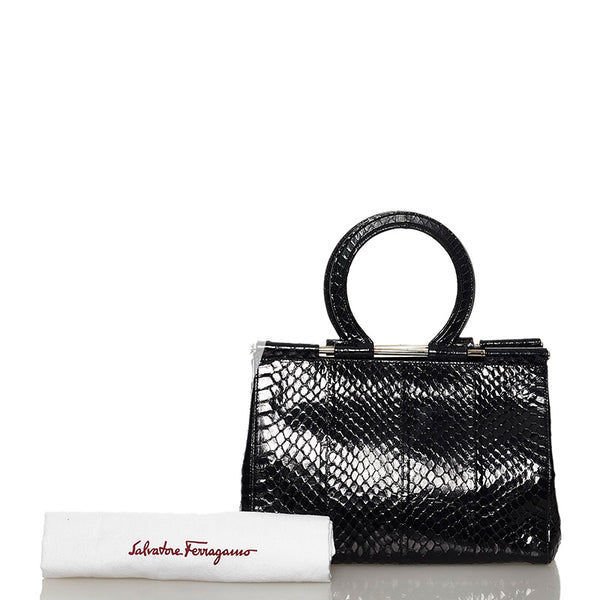 サルヴァトーレフェラガモ ガンチーニ ハンドバッグ AQ-21 3415 ブラック パイソン レディース Salvatore Ferragamo 【中古】