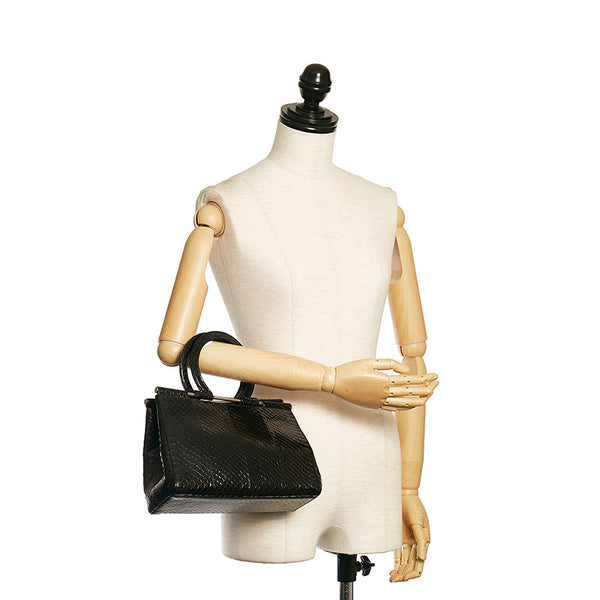 サルヴァトーレフェラガモ ガンチーニ ハンドバッグ AQ-21 3415 ブラック パイソン レディース Salvatore Ferragamo 【中古】