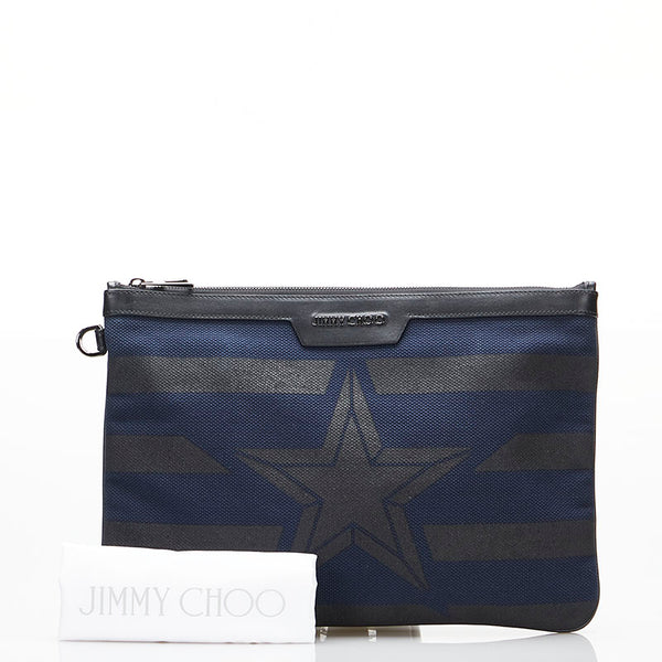 ジミーチュウ クラッチバッグ セカンドバッグ ネイビー キャンバス レザー レディース JIMMY CHOO 【中古】