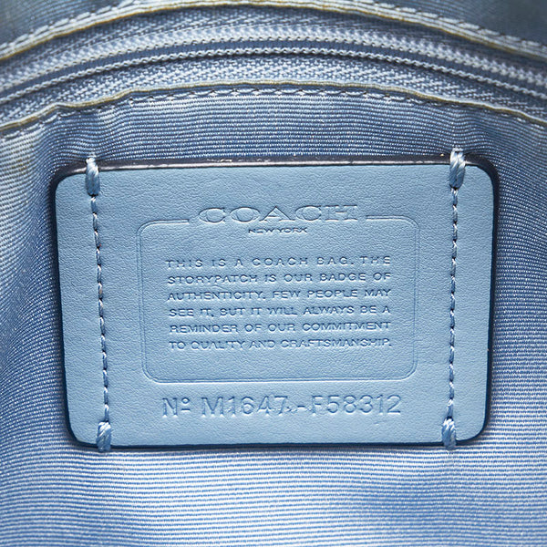 コーチ シグネチャー ハンドバッグ ショルダーバッグ 2WAY F58312 ベージュ ブルー PVC レザー レディース COACH 【中古】