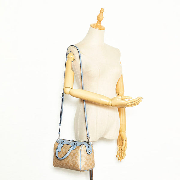 コーチ シグネチャー ハンドバッグ ショルダーバッグ 2WAY F58312 ベージュ ブルー PVC レザー レディース COACH 【中古】