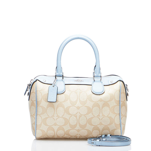 コーチ シグネチャー ハンドバッグ ショルダーバッグ 2WAY F58312 ベージュ ブルー PVC レザー レディース COACH 【中古】