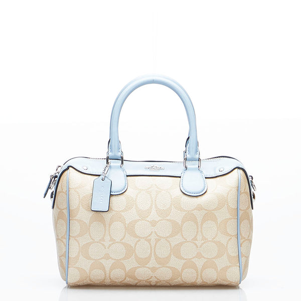 コーチ シグネチャー ハンドバッグ ショルダーバッグ 2WAY F58312 ベージュ ブルー PVC レザー レディース COACH 【中古】