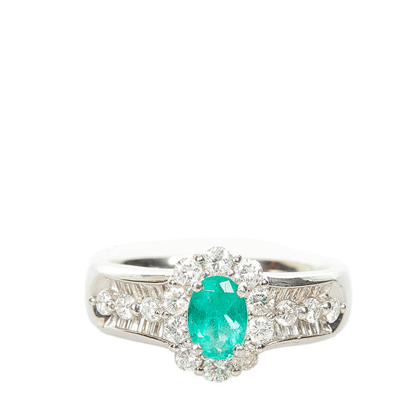 Pt900 プラチナ エメラルド0.57ct ダイヤ0.88ct リング 指輪 レディース 13.5号 【中古】
