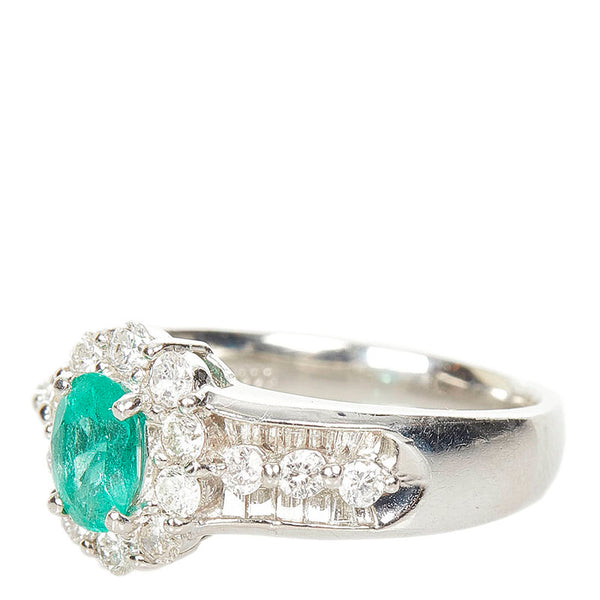Pt900 プラチナ エメラルド0.57ct ダイヤ0.88ct リング 指輪 レディース 13.5号 【中古】