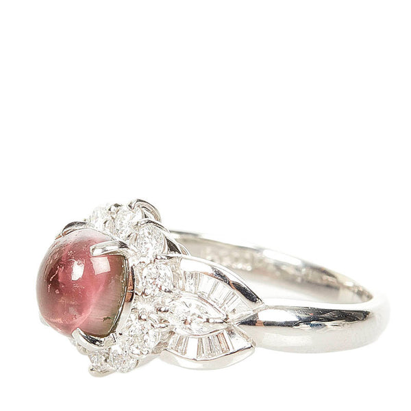 Pt900 プラチナ ピンクトルマリンキャッツアイ1.906ct ダイヤ0.79ct リング 指輪 レディース 11.5号 【中古】