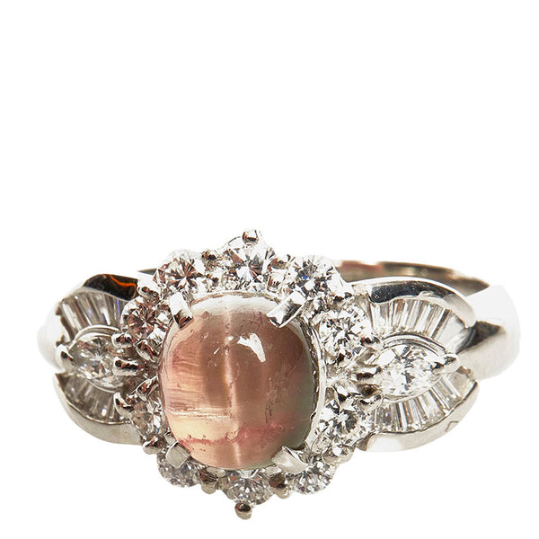 Pt900 プラチナ ピンクトルマリンキャッツアイ1.906ct ダイヤ0.79ct リング 指輪 レディース 11.5号 【中古】