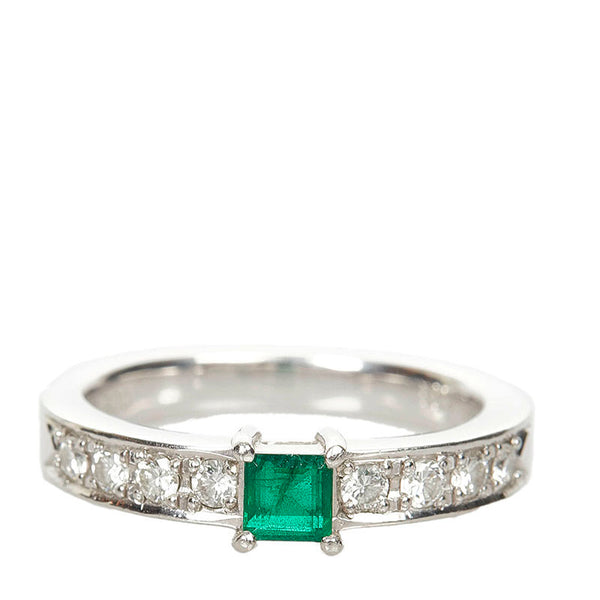 Pt900 プラチナ エメラルド0.20ct ダイヤ0.23ct リング 指輪 レディース 12号 【中古】