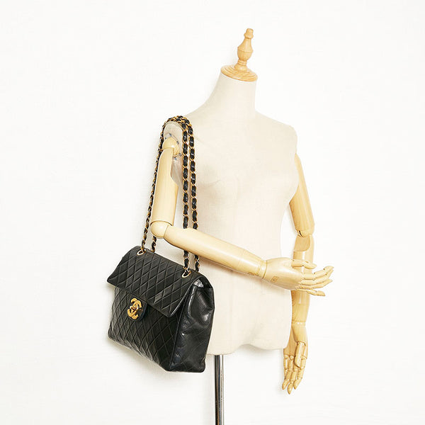 シャネル マトラッセ33 デカマトラッセ ココマーク チェーン ショルダーバッグ ブラック ラムスキン レディース CHANEL 【中古】