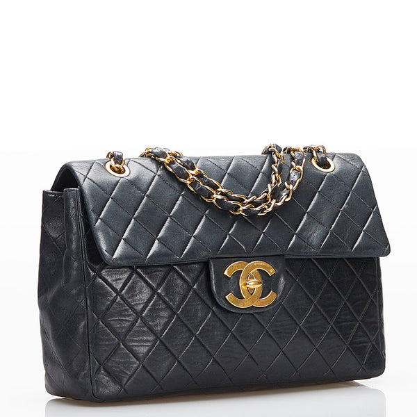 シャネル マトラッセ33 デカマトラッセ ココマーク チェーン ショルダーバッグ ブラック ラムスキン レディース CHANEL 【中古】