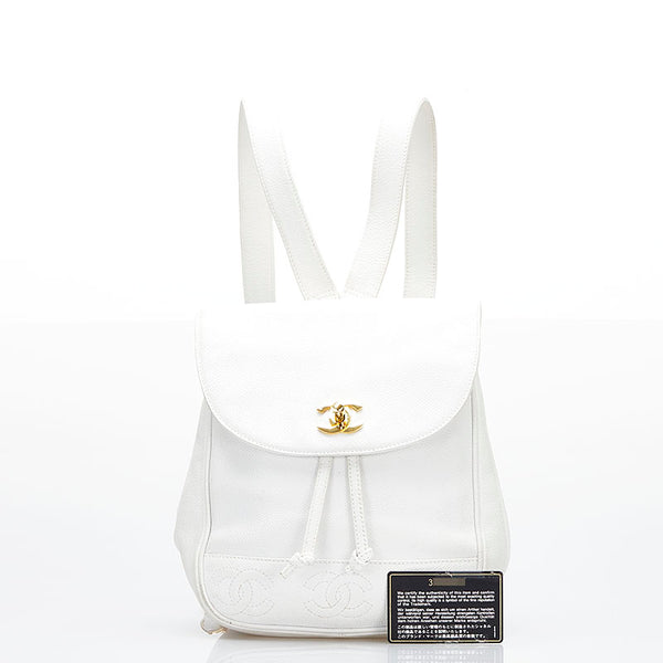 シャネル トリプル ココマーク リュック バックパック ホワイト キャビアスキン レディース CHANEL 【中古】