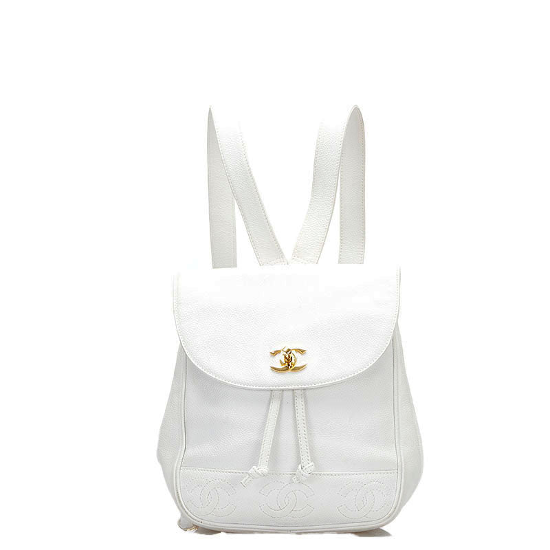 シャネル トリプル ココマーク リュック バックパック ホワイト キャビアスキン レディース CHANEL 【中古】