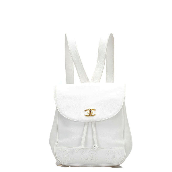 シャネル トリプル ココマーク リュック バックパック ホワイト キャビアスキン レディース CHANEL 【中古】