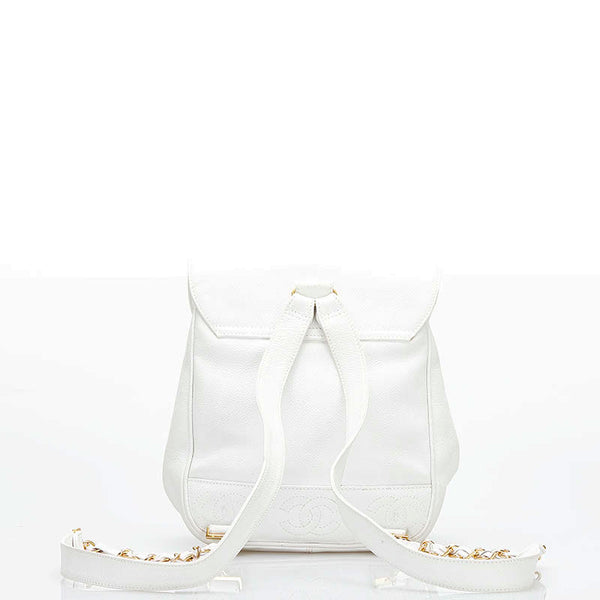 シャネル トリプル ココマーク リュック バックパック ホワイト キャビアスキン レディース CHANEL 【中古】
