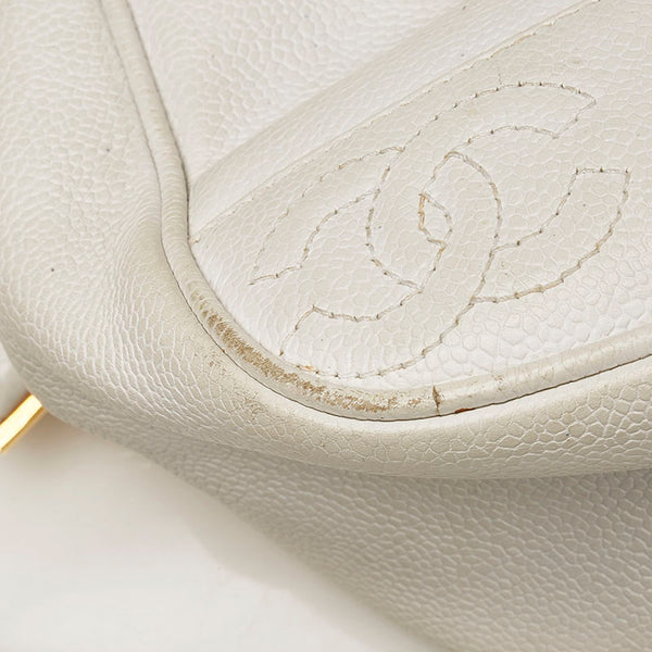 シャネル トリプル ココマーク リュック バックパック ホワイト キャビアスキン レディース CHANEL 【中古】